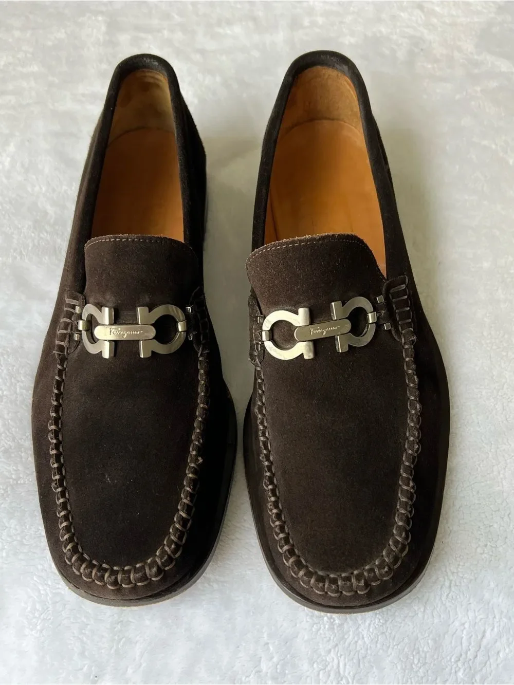 Salvatore Ferragamo Dark Brown Suede Gancini Bit Loafers